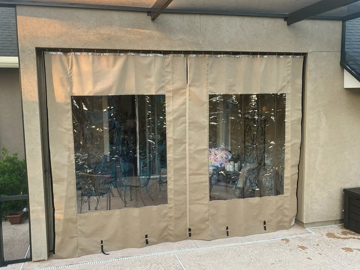 Marine-grade vinyl window curtains fully closed for weather protection in Fort Myers